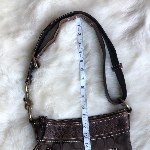 COACH Brown Leather & Signature Print Crossbody or Shoulder Bag, Brass Accents - Picture 12 of 13